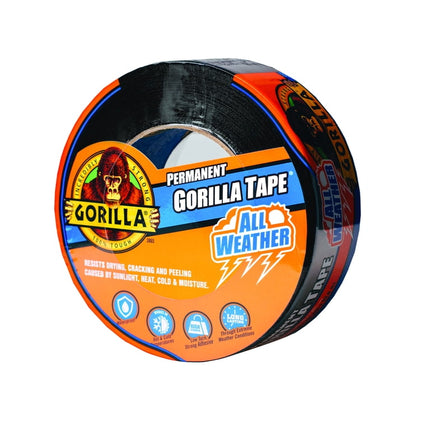 Gorilla All Weather Black Tape, 1.88" x 25 Yard Roll