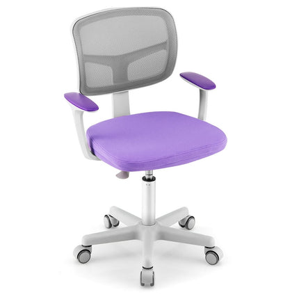 Gymax Kids Desk Chair Adjustable Height Children Study Chair w/Auto Brake Casters Purple