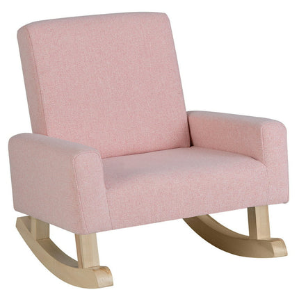 Gymax Kids Rocking Chair Children Armchair Linen Upholstered Sofa w/ Solid Wood Legs Pink