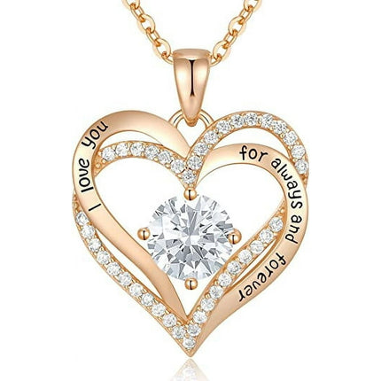 HESHPAWS Love Pendant Necklaces for Women with Birthstone Zirconia, Christmas Birthday Anniversary Jewelry Gift for Women Wife Girls
