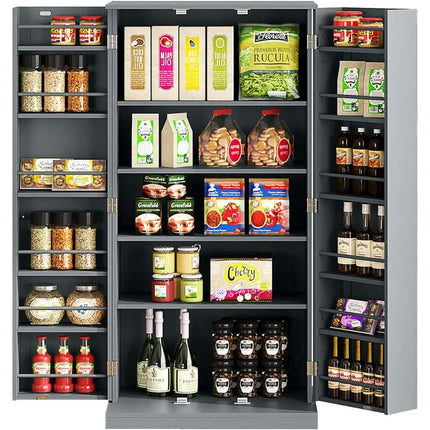 HOMEFORT 47" Kitchen Pantry, Farmhouse Pantry Cabinet, Storage Cabinet with Doors and Adjustable Shelves 47" H x 23.62" W x 15.75" D (Gray)
