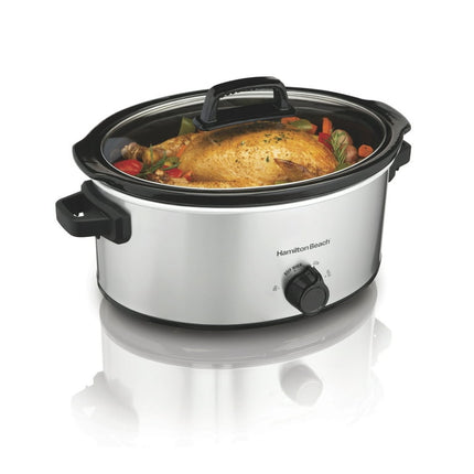 Hamilton Beach Slow Cooker, 6 Quart Capacity, Large Capacity, Serves 7+, Dishwasher-Safe Removable Crock, Silver, 33665
