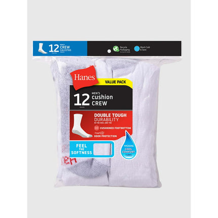 Hanes Men's Double Tough Durability Crew Socks, 12-Pack