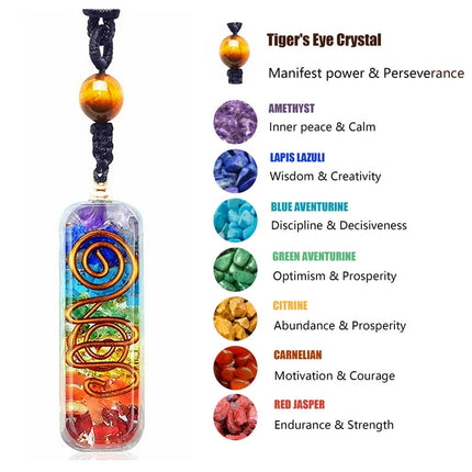 Healing Crystal Necklace for Women and Men Anniversary Gifts Seven Chakra Orgonite Healing Stones Pendant Necklace with Tiger Eye Beads Christmas Gifts