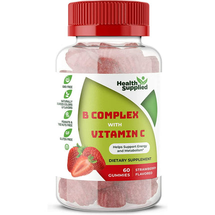 Health Supplied Vitamin B Complex with Vitamin C Gummies | Natural Strawberry Flavor Gummy