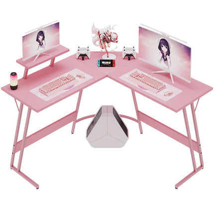 Homall L-Shaped Gaming Desk 47 Inches Corner Office Desk with Removable Monitor Riser, Pink