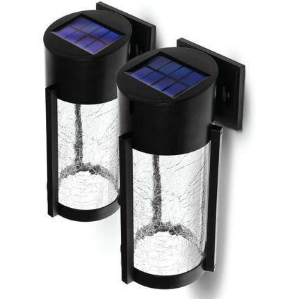 Home Zone Security Decorative Solar Outdoor Lights - Crackle Glass Patio and Fence Wall Lights, 2-Pack