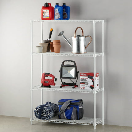 Hyper Tough Steel 4-Tier Storage Shelf Unit 54"H x 36"W x 14"D, 1400lb Total Capacity, White, Adult