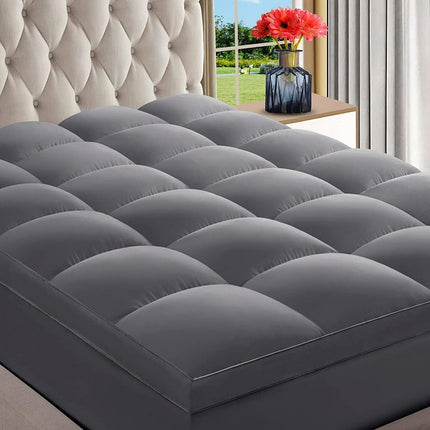 INGALIK Queen Mattress Topper, Extra Thick Cooling Mattress Pad Cover, 400TC Cotton Pillow Top Protector with 8-21" Deep Pocket, Soft 5D Spiral Fiber Padding for Back Pain, Gray