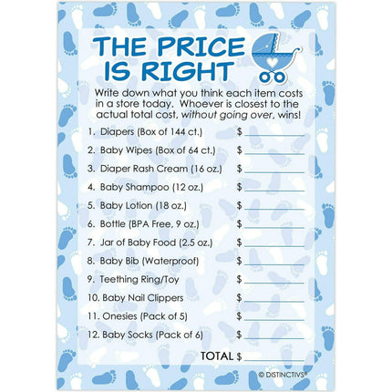 It's a Boy Blue Baby Shower Game - The Price Is Right Party Game - 20 Players - Distinctivs