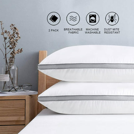 JML Down Alternative Bed Pillow with Cotton Cover and Gusset, 2 Pack, Queen, 20"x26"