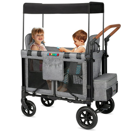 JOYMOR Folding Stroller Wagon with Face to Face High Double Seat & Canopy for 2 Kids, Baby, Toddler, Gray,Double Basic Version