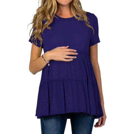 JuneFish Women's Maternity Short Sleeve Tiered Basic Casual Pregnancy Top