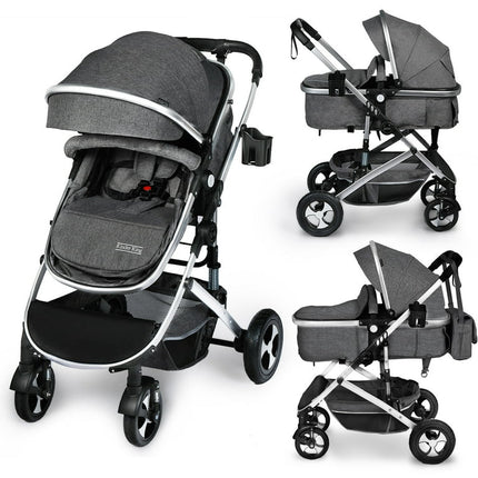 Kinder King 2 in 1 Convertible Baby Stroller, Folding Infant Newborn Reversible Bassinet Pram, Dark Grey