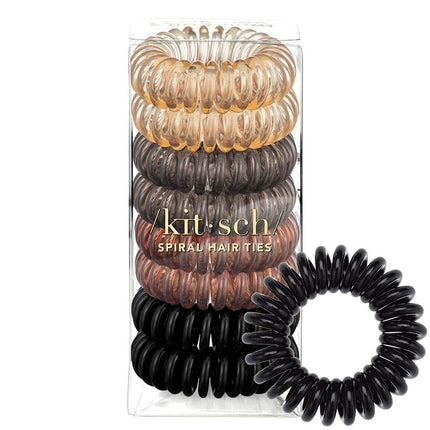 Kitsch Spiral Hair Ties, Coil Hair Ties, Phone Cord Hair Ties, Hair Coils - 8pcs, Brunette