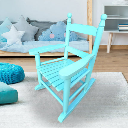 Kumji Wooden Child Rocking Chair, Hardwood Rocker, Rocking Chair for Child Toddlers Rocker Chair Aged 3-8, Smooth Rocking, for Living Room, Bedroom, Balconies, Porches, Children's Rooms, Light Blue