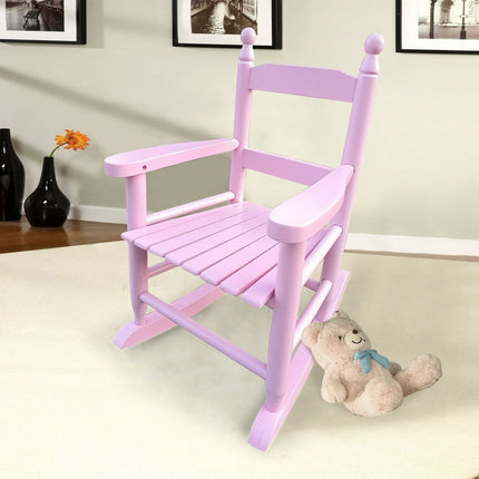 Kumji Wooden Child Rocking Chair, Hardwood Rocker, Rocking Chair for Child Toddlers Rocker Chair Aged 3-8, Smooth Rocking, for Living Room, Bedroom, Balconies, Porches, Children's Rooms, Light Pink