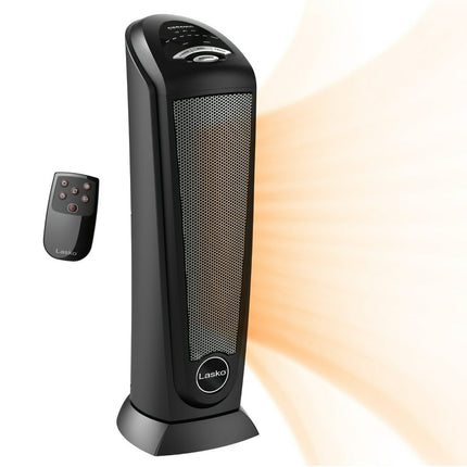 Lasko 1500W Oscillating Ceramic Tower Electric Space Heater with Remote, CT22410, Black, New