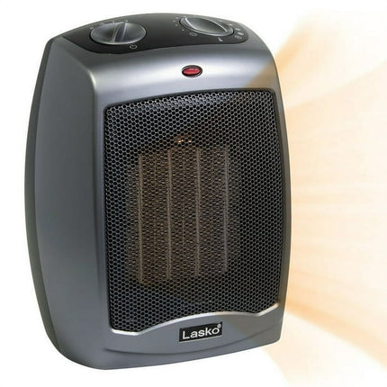 Lasko Portable 1500W Ceramic Tabletop Electric Space Heater with Tip-Over Safety, 754201, Gray