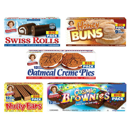 Little Debbie School Snacks Big Pack (5boxes): Honey Buns, Cosmic Brownies, Oatmeal Pies, Nutty Bars, Swiss Rolls