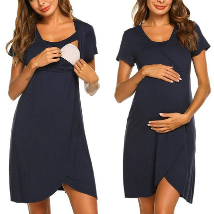 LoyisViDion Womens Maternity Dresses Clearance Women Pregnant Maternity Stripe Tunic Breastfeeding Summer Maternity Dress Navy 10(XL)