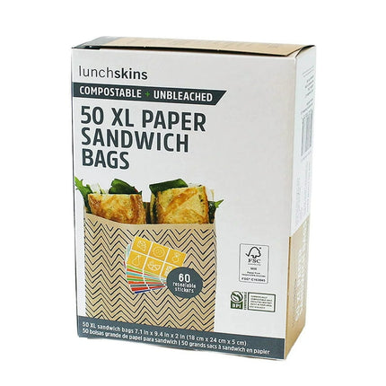 Lunchskins Compostable XL Food Storage Sandwich Bags Chevron, 50 count