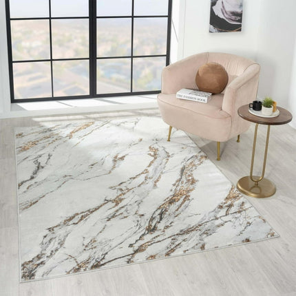 Luxe Weavers Abstract Marble Patterned Ivory 4x5 Area Rug for Living Rooms