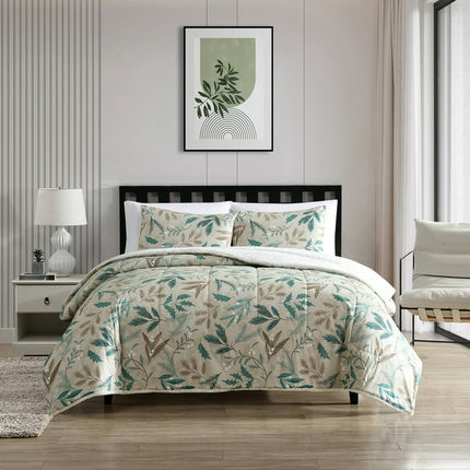 Mainstays 3-Piece Adult Comforter Set, Green Botanical, King