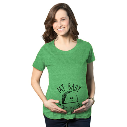 Maternity My Baby Loves Tacos Funny T shirt Cute Announcement Pregnancy Bump Tee (Green) - M