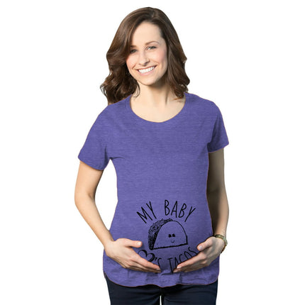 Maternity My Baby Loves Tacos Funny T shirt Cute Announcement Pregnancy Bump Tee (Heather Purple) - S