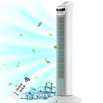 MaxKare 30" Tower Fan 120° Oscillating Fan 60dB Quiet Cooling Fan with Remote Control 3 Speeds 3 Wind Modes Timer - White