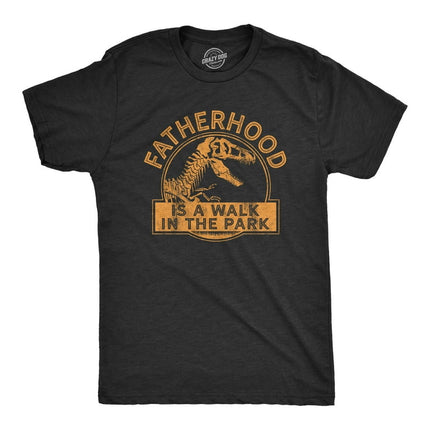 Mens Fatherhood Is A Walk In The Park Tshirt Funny Fathers Day Dinosaur Movie Graphic Tee (Heather Black) - XL Graphic Tees