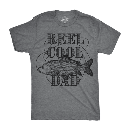 Mens Reel Cool Dad T shirt Funny Fathers Day Fishing Gift for Husband Fisherman (Dark Heather Grey) - XXL Graphic Tees