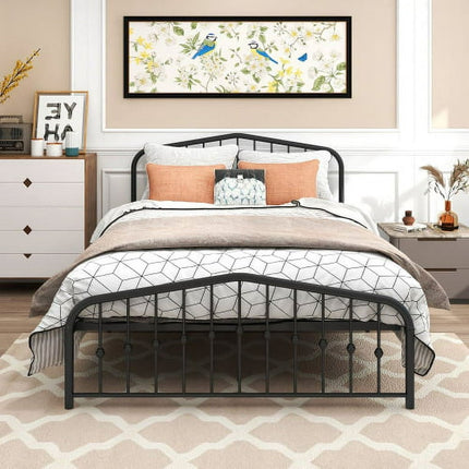 Metal Platform Bed, Queen Size Bed Frame with Headboard and Footboard, for Kids Teen Adults Noise-Free, No Box Spring Needed, White