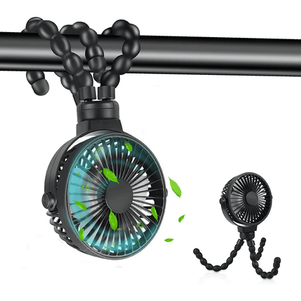Mini Portable Stroller Fan, 360°Rotate Rechargeable Flexible Tripod Handheld Desk Cooling Fan, Mini Clip on Fan with 3 Speeds and Handheld Personal Fan for Car Seat Crib Bike Treadmill Travel, Black