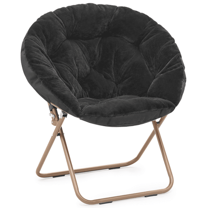 MoNiBloom Comfy Saucer Chair Soft Faux Fur Folding Accent Chair, Lounge Lazy Chair Moon Chair with Metal Frame for Bedroom Living Room, Black