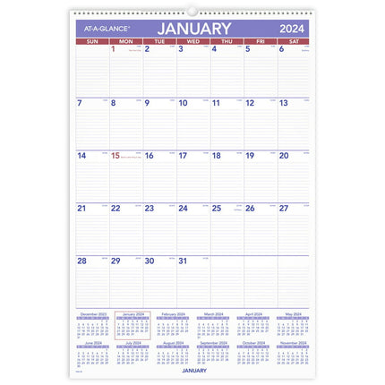 Monthly Wall Calendar with Ruled Daily Blocks, 20 x 30, White Sheets, 12-Month (Jan to Dec): 2024