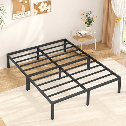 Mr IRONSTONE Heavy Duty Queen Size Metal Platform Bed Frame, No Box Spring Needed for Use with Mattress, Adult Kids Queen Size Bed with 14 inch Under Bed Storage Space, Black