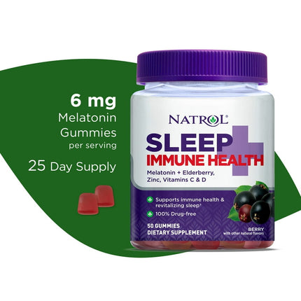 Natrol Sleep+ Immune Health Gummies, Sleep & Immunity Supplement, Elderberry, 50 Count