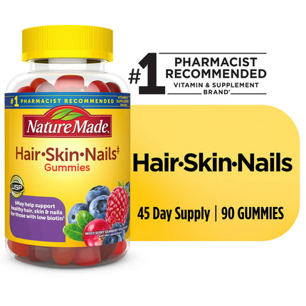 Nature Made Hair Skin and Nails with Biotin 2500 mcg Gummies, 90 Count