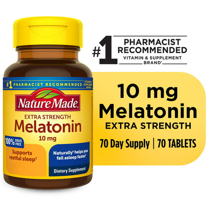 Nature Made Melatonin 10mg Maximum Strength Tablets, 100% Drug Free Sleep Aid, 70 Count