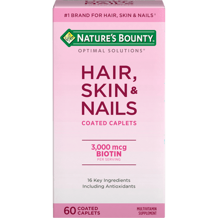 Nature's Bounty Optimal Solutions Hair, Skin & Nail Vitamin Caplets with Biotin 3000 mcg, 60 Ct