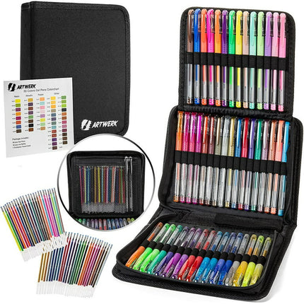 Nylea 100 Pack Glitter Gel Pens for Adult Coloring with Silk Travel Case