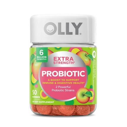 OLLY Extra Strength Probiotic Gummy, 6 Billion CFUs, 2 Strains, Supplement, 50 Ct