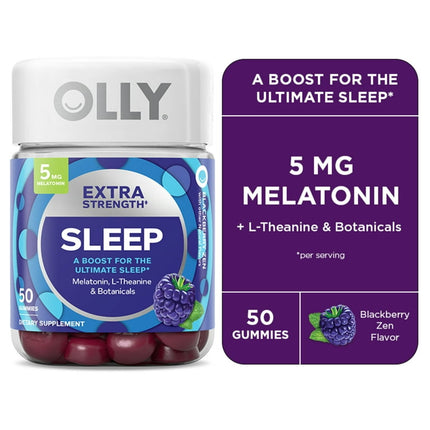 OLLY Extra Strength Sleep Gummy Supplement, 5mg Melatonin, L Theanine, Blackberry, 50 Ct