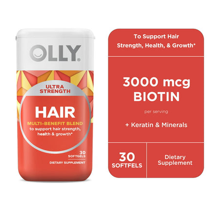 OLLY Ultra Strength Hair Softgel, Biotin, Keratin, 30 Ct