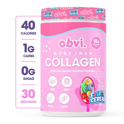 Obvi More than Collagen Peptides Powder, Fruity Cereal, 30 Servings, 12.56 oz, 9g Protein