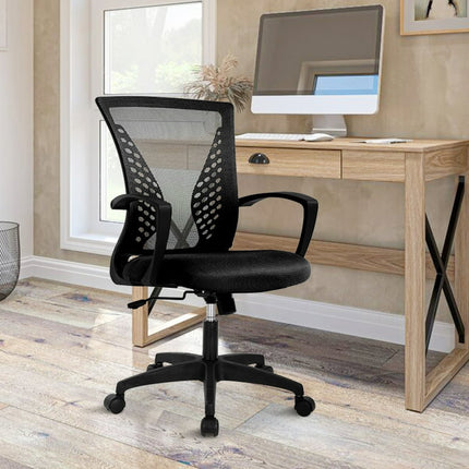 Office Chair Ergonomic Mid Back Desk Chair with Lumbar Support, Adjustable Rolling Swivel Mesh Chair Comfortable Seat for Adults, Black