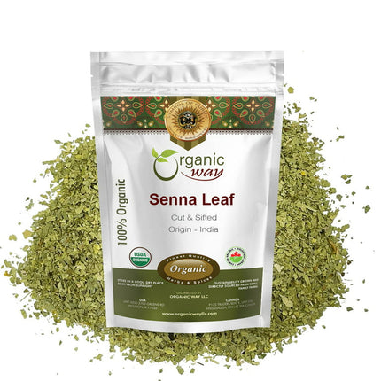 Organic Way Senna Leaf (Cassia Angustifolia) Cut & Sifted Herbal Tea Organic & Kosher Certified, Raw, Vegan, Ingredient Sennosides, Non GMO & Gluten Free USDA Certified Origin India (1/4LBS / 4Oz)