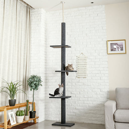 PAWZ Road Cat Tree Floor to Ceiling 105"-in 4 Tier Cat Tree Tower Cat Climbing Posts, Gray